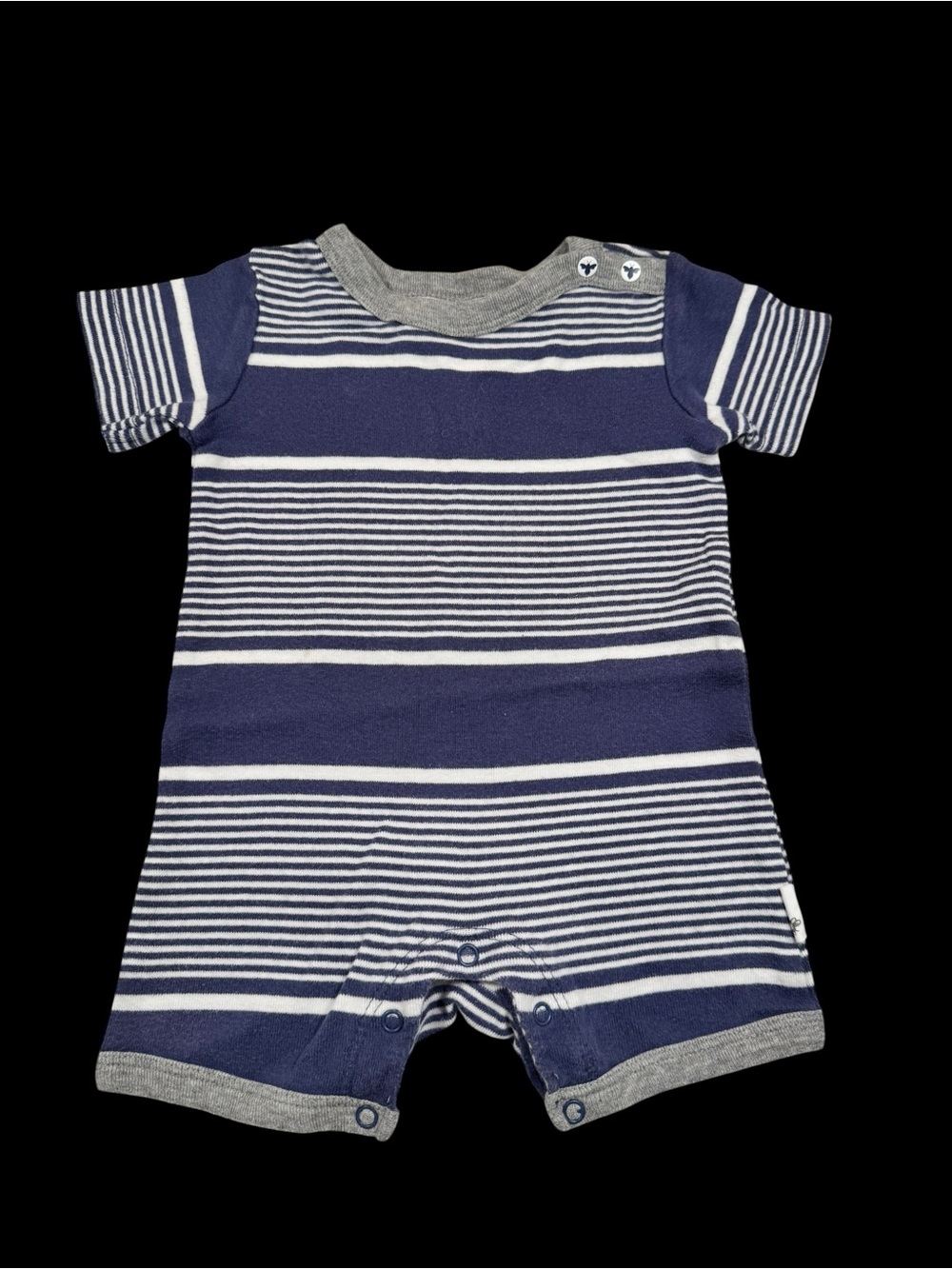 Burt’s bees Navy & White Striped Baby Romper bee accent buttons 0/3